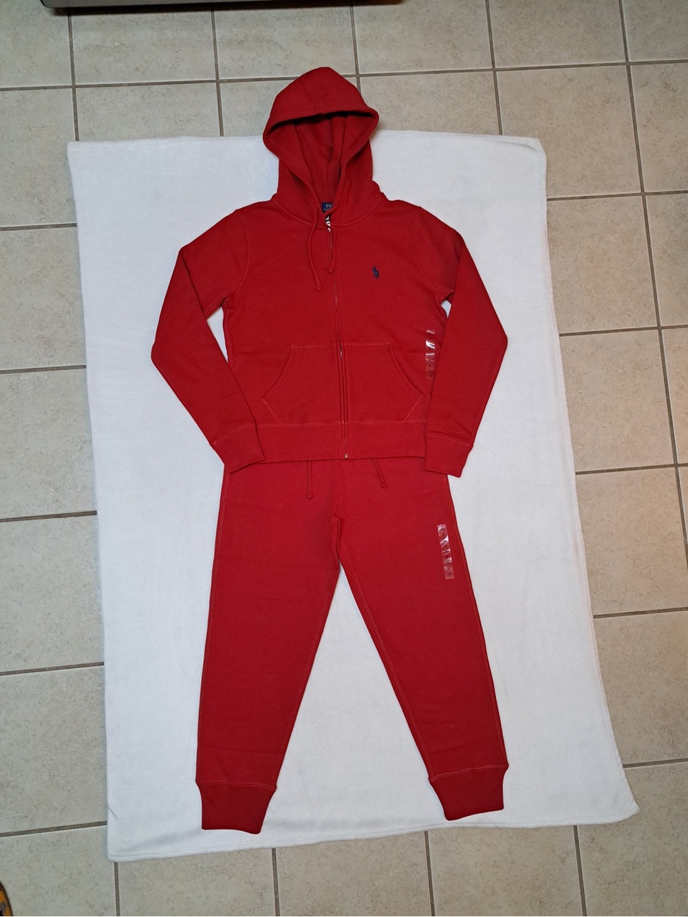 Polo Ralph Lauren Vibrant Red Fleece Zip-Up Hoodie and Matching Jogger Set